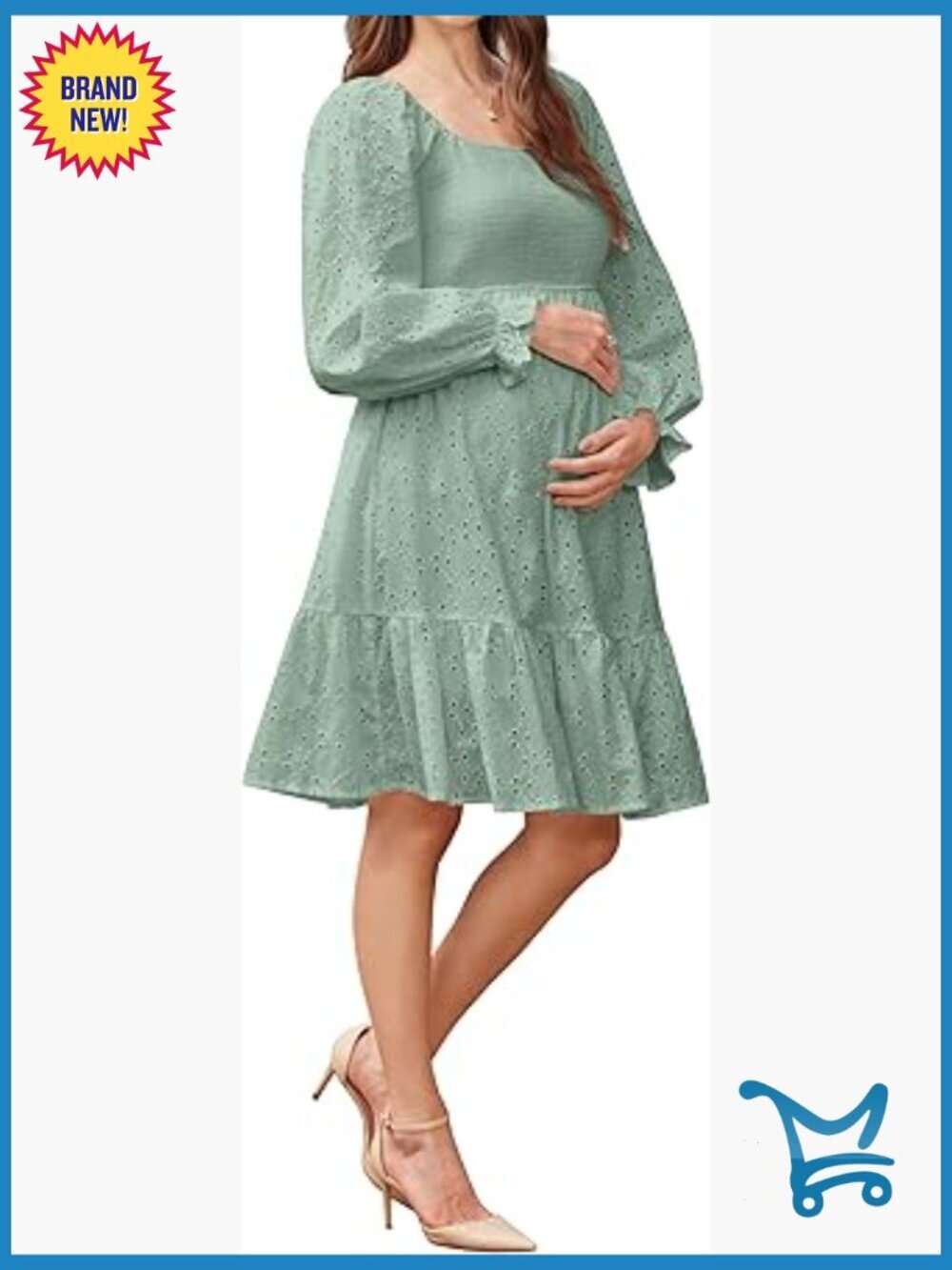 Maternity Square Neck Smocked Eyelet Tiered Midi Dress